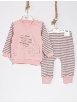 LTG Nova Kelebekli Çiçek Nakışlı Pamuklu 2'li Kız Bebek Takımı