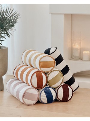 Hestia Home Silindir Yastık Kadife Çizgili