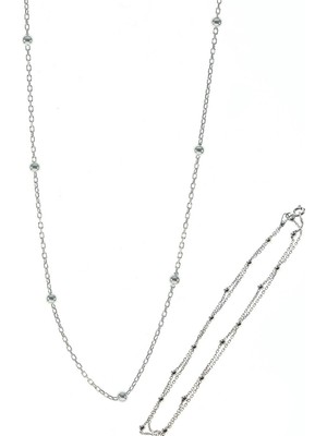Söğütlü Silver 45 cm Rodyumlu Gümüş Top Top Zincir 925 Ayar Şık Tasarım