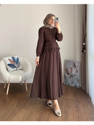 Miraydin Butik Dantel Detaylı Gömlekli Etekli Takım M25191 - Kahverengi