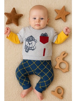 LTG Nova Cep Bear Nakışlı % 100 Pamuklu 2'li Erkek Takım