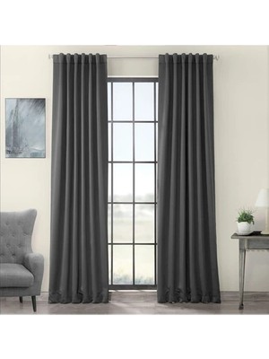 Taç Antrasit Blackout Işık Geçirmez Kornişli Karartma Saten Perde Lüks Fon Perde Antrasit