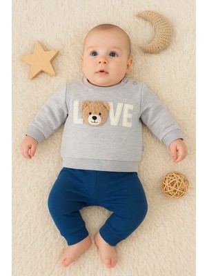 LTG Nova Bear Love Nakışlı % 100 Pamuklu 2'li Erkek Takım