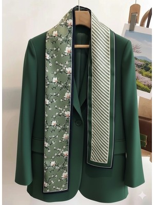 Nurfemina Çiçek Motifli – Floral & Geometrik Tasarım Çift Taraflı Ipeksi Lüks Kadın Atkı Fular | "jade Garden"