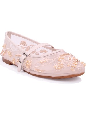 Dagoster DZA07-115058 Ten Tül Taşlı Günlük Babet Kadın Ayakkabı