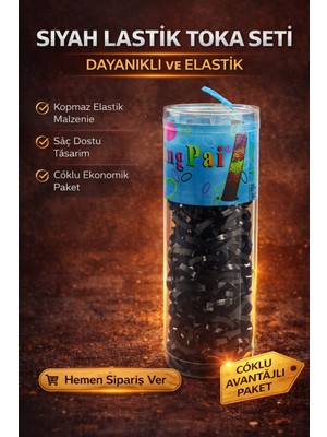 12 Kutu 600 Adet Siyah Lastik Toka Seti Siyah Renkli Saç Lastiği Çocuk ve Kadın Saç Tokası