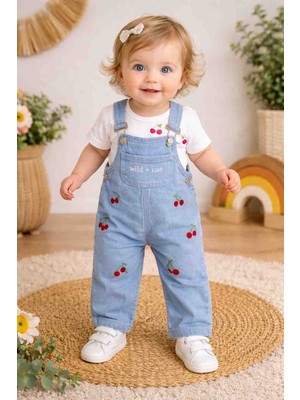 Uçurtma Baby Kids Babybuu Kiraz Desenli Kız Bebek Salopet Bahçıvan Bayramlık Takım