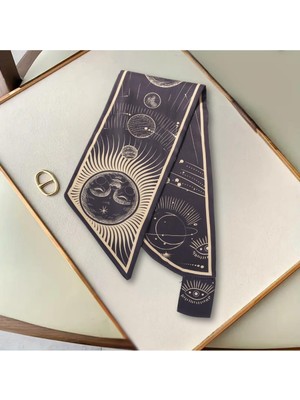 Nurfemina Kozmik Evren Temalı Galaksi Desenli Şık Kadın Kravat Fular