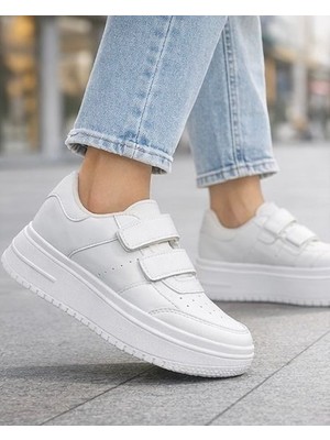 papucumun dünyası Aır Kalın Yüksek Taban Cırt Bantlı Kadın Sneaker