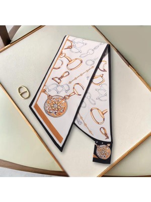 Nurfemina Zincir Desenli Modern Tasarım Kadın Kravat Fular