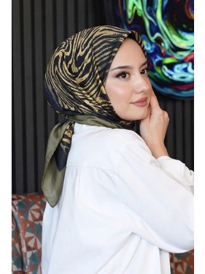 Afvente Zebra Desen Yeşil Soft Pamuk Eşarp - Siyah