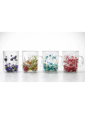Marsilyan- Çift Camlı Çiçekli Borosilikat Kupa Bardak - Model 3