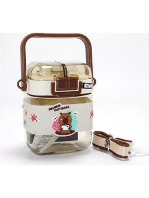 Marsilyan- Kapibara Desenli Çift Bölmeli Pipetli Çocuk Matarası