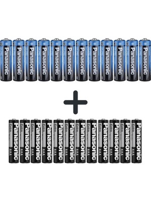 Panasonic 24'lü 1,5 V Voltajlı Tek Kullanımlık Pil Paketi 12 AA ve 12 AAA