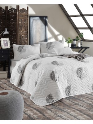 Enlora Home Palma Desenli Kapitone Yatak Örtüsü Seti Tek Kişilik Gri Antibakteriyel 160 x 220 cm