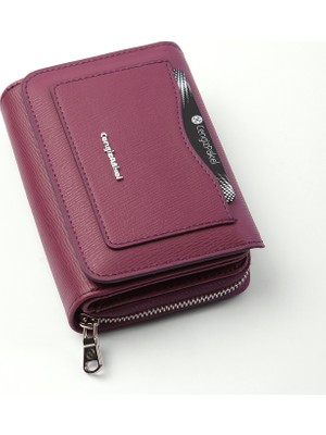 Cengiz Pakel Mürdüm Cüzdan - 65239MNT Teknolojik Deri Fermuarlı Kadın 19 cm Özellikli Şık Tasarım