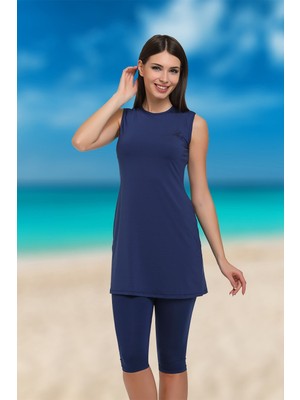 Chelly Kadın Battal Kolsuz Tesettür Mayo S9145 Lacivert Düz Renk Hızlı Kuruyan Likra Kumaş ile Üretilmiştir