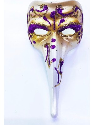 Mor Renk Işlemeli Seramik Malzemeden Imal Venedik Uzun Maske Magnet