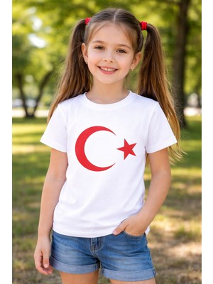 Ay Yıldızlı Türk Bayraklı Pamuklu Penye Kız Erkek Çocuk Bayram, Gösteri Tişört