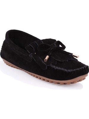 Dagoster DZA07-1329102 Siyah Süet Günlük Ortopedik Düz Taban Spor Deri Kadın Babet