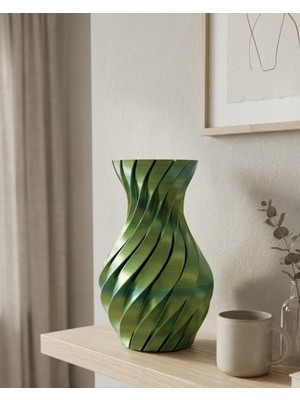 Yeşil Spiral 3D Baskı Vazo Estetik Modern Ev Ofis Dekoru