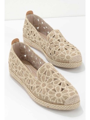 Bambi Bej Hasır  Kadın Espadril K01117092328