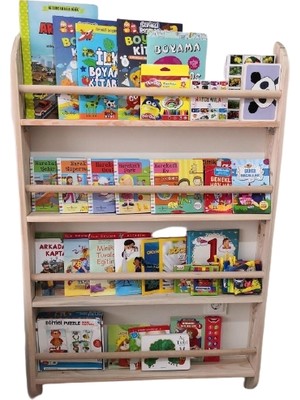 Mrt Ahşap Montessori Kitaplık Geniş Model Ahşap Renkli 120 cm Yükseklik 80 cm Geniş 4 Raflı
