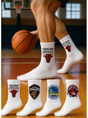 Leovia Pamuklu Basketbol Desenli Spor Kolej Çorap Seti 4 Lü