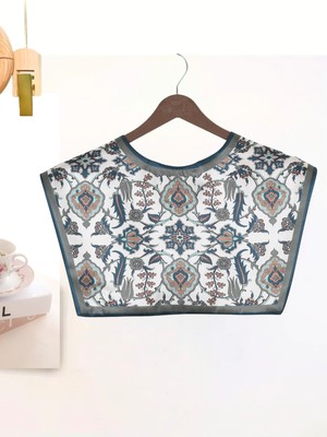 Nurfemina Çini Desenli Lüks Otantik Omuz Şalı | "turquoise Heritage" Geleneksel Motifli Tasarım Yaka Fuları