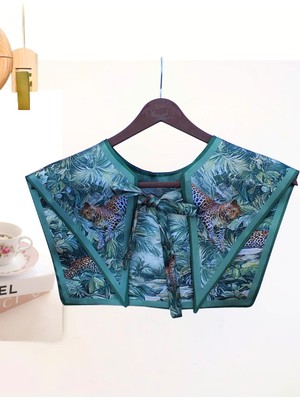 Nurfemina Çini Desenli Lüks Otantik Omuz Şalı | "turquoise Heritage" Geleneksel Motifli Tasarım Yaka Fuları