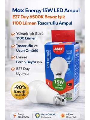 Toptan Bulurum Max Energy 15W LED Ampul E27 Duy 6500K Beyaz Işık 1100 Lümen Tasarruflu Ampul 1 Adet