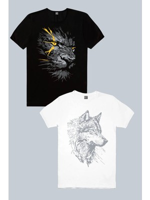 Rock&Roll Kurt Başı, Sarı Gözlü Aslan 2'li Erkek Tshirt Eko Paket