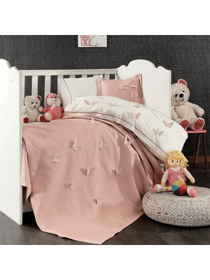 Minelya Home 5 Parça Pamuk 100 x 150 cm Kelebek Desenli Bebek Nevresim Takımı Pembe Renk
