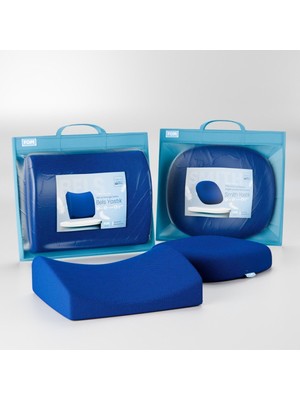 Visco Anatomik Oturma Simidi ve Bel Destek Yastık Seti, Ortopedik, Lacivert