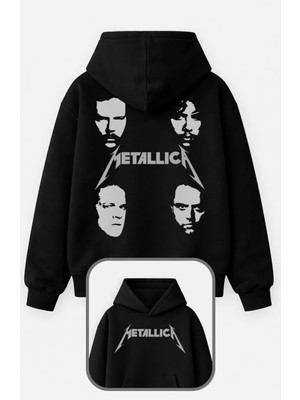 Fuddy Moda Unisex Metallica Grup Üyeleri Sırt Baskılı Kapüşonlu Sweatshirt, Oversize Rock Band Baskılı Hoodie