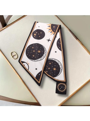 Nurfemina Kozmik Güneş & Gezegen Desenli Şık Kadın Kravat Fular