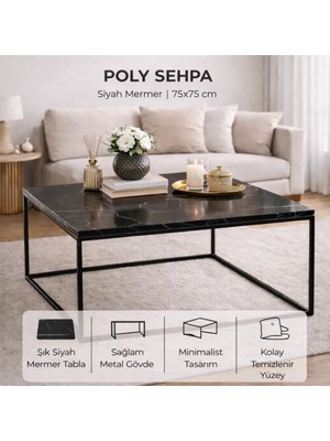 Pasific Home Poly Kare Metal Orta Sehpa, Siyah Mermer