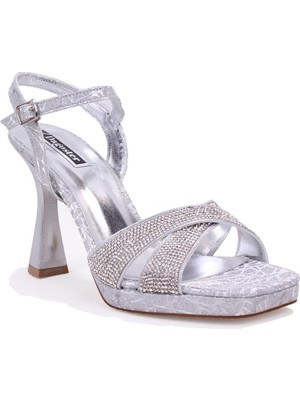 Dagoster DZA07-337650 Gümüş 10.5 cm Kalın Topuklu Platform Kadın Ayakkabı
