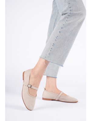 Abba Kadın Günlük Vizon Bej Süet Bantlı Babet