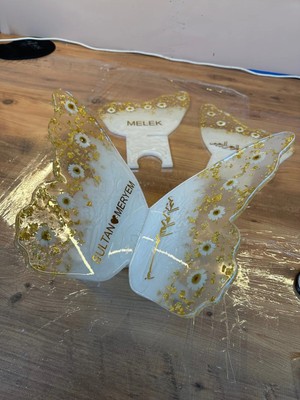 LMS Gift Kişiye Özel Papatyalı Epoksi Rahle Altın Varaklı Premium Kuran Rahlesi