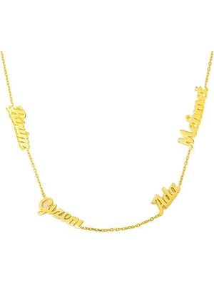 Bilezikci Dört İsimli 14 Ayar Altın Aile Kolyesi