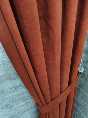 Bbb Petek Kadife Dokulu Fon Perde Kiremit Renk 1x2,5 Pileli Tek Kanat Şık Tasarım