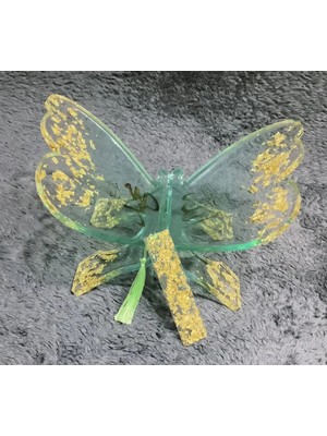 LMS Gift El Yapımı Kelebek Epoksi Rahle Orta Boy Kuran Okuma Standı Yeşil Altın Varaklı Kitap Ayraçlı