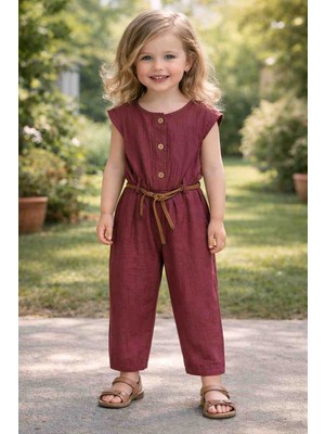 Uçurtma Baby Kids Deco Kemerli Yazlık Kız Çocuk Tulum Mürdüm Rengi