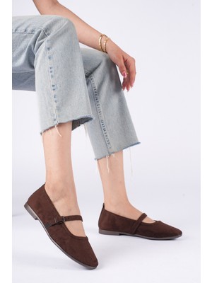 Abba Kadın Günlük Koyu Acı Kahve Süet Bantlı Babet