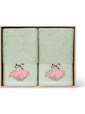 Ellia Soft Florina %100 Pamuk 2’li Mutfak Havlusu Çeyizlik Kutulu Yeşil 2/30X50 cm