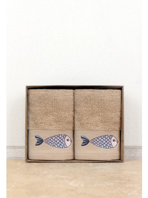 Ellia Soft Lapis %100 Pamuk Nakışlı El Havlusu Çeyizlik ve Mutfak Havlusu Kutulu Bej 2/30X50 cm