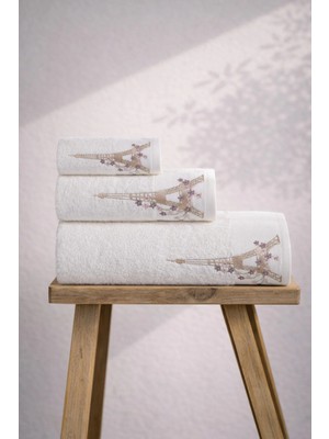 Ellia Soft Eifel 3 Parça Havlu Seti %100 Pamuklu Kutulu Hamam Takımı Çeyiz Seti Lüks Banyo Havlusu Beyaz