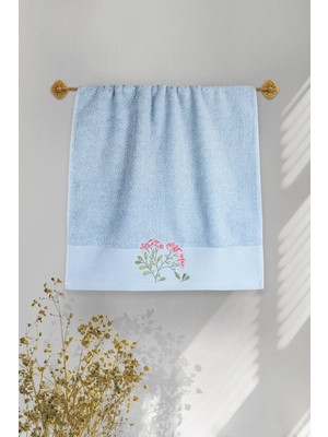 Ellia Soft Pamuk Sarmaşığı %100 Saf Pamuk Serisi, Günlük Kullanım, Çeyizlik Yüz Havlusu 50X100 cm Mavi