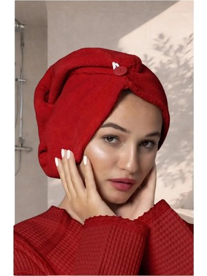 Ellia Soft Zarif Bone Hair Kalın Mikrofiber Saç Kurutma Bonesi Saç Havlusu Saç Kurulama Havlusu Kırmızı